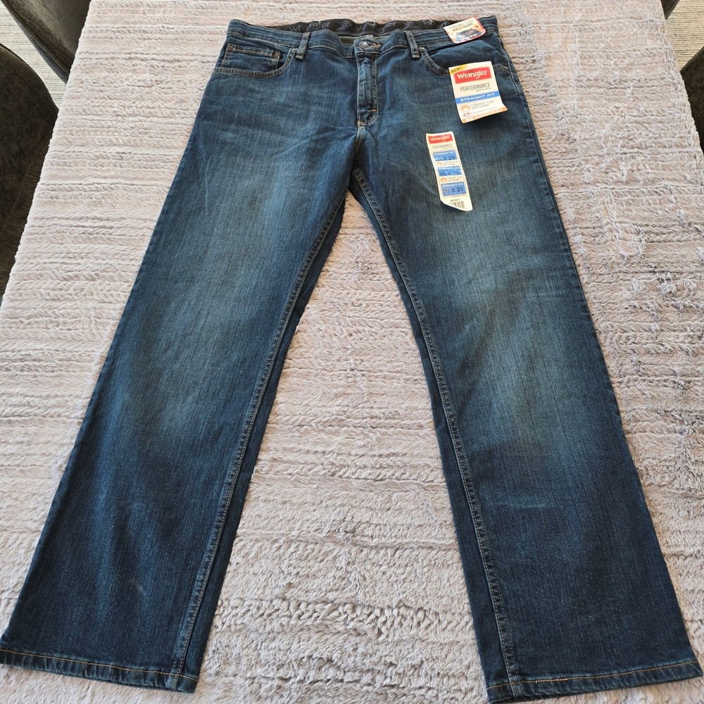 NWT Wrangler Performance Series Straight Fit Jeans Mens 36x29 Blue‎ Stretch